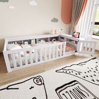 cama infantil 90x200 cm con cabecero - contenedor barrera y puerta - contrachapado  mdf  pino - blanco sin colchon