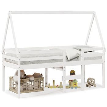 Cama Alta Con Techo Madera Maciza De Pino Blanco 80x200 Cm Vidaxl