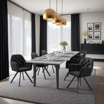 6 sillas de comedor 360º con reposabrazos y de terciopelo, negro