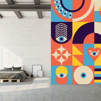 Papel pintado obra de arte con ojo azul  208x270cm