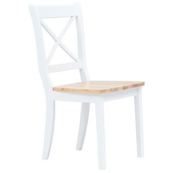 Pack 4 Uds Sillas Comedor | Silla De Cocina | Mueble De Comedor Madera Maciza Caucho Blanco Y Madera Claro