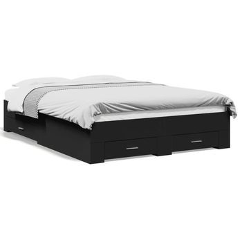 Cama Matrimonial | Cama Para Adultos | Cama Con Cajones Madera De Ingeniería Negro 135x190 Cm