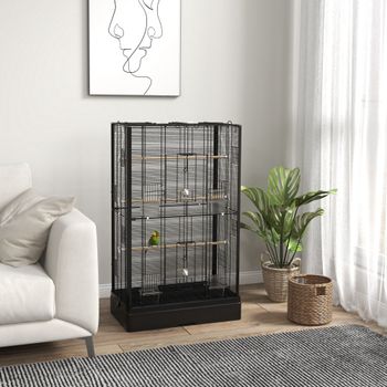 PawHut Jaula para Pájaros 61x36,5x98 cm con Puertas Perchas Bandeja