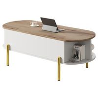 mesa de centro 1205043cm - con tablero regulable en altura y espacio de almacenamiento oculto - madera  blanco