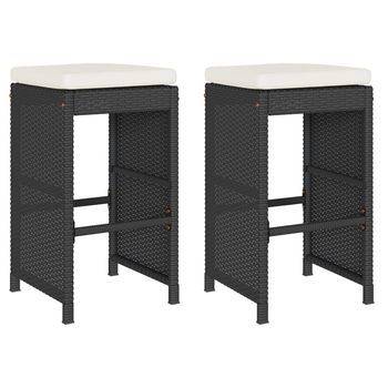 2 Uds Taburetes Altos De Bar | Taburete Alto De Jardín Cojines Ratán Pe Negro