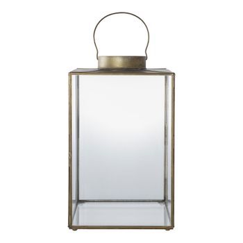 Farol De Cristal Y Metal Con Aspecto De Latón Antiguo De 42 Cm.