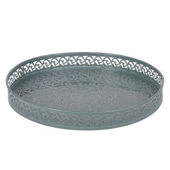 Bandeja redonda de hierro azul grisáceo con relieve
