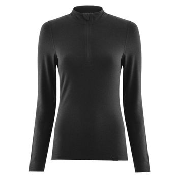 Föhn Women's Merino Long Sleeve Zip Base Layer (M_200), Black