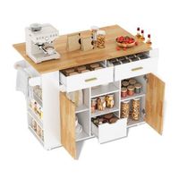 isla de cocina movil con ruedas y mesa plegable 3 cajones mdf 120x71x90 cm efecto madera