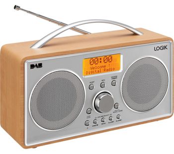 LOGIK L55DAB15 Portable DABﱓ Clock Radio - Silver & Wood, Silver