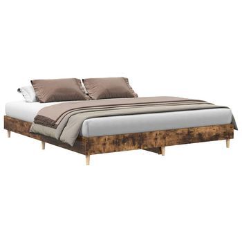 Cama Matrimonial | Cama Para Adultos | Estructura De Cama Sin Colchón Roble Ahumado 200x200 Cm