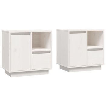 Pack 2 Uds Mesitas De Noche | Mesa Auxiliar | Mesilla Madera Maciza Pino Blanco 50x34x50 Cm
