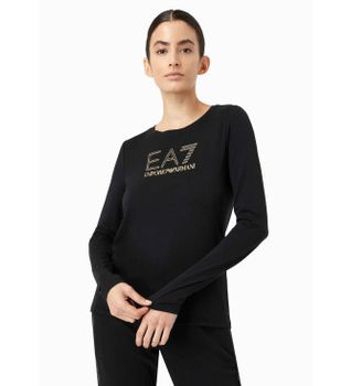 EA7 para mujer. 8NTT51_TJDQZ Camiseta de manga larga Evolution de algodón y modal elástico negro (XS), Casual