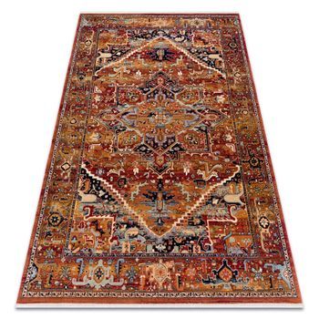 Alfombra De Lana Keshan Franjas, Ornamento Oriental 2886/53588 Burdeos 160x230 Cm