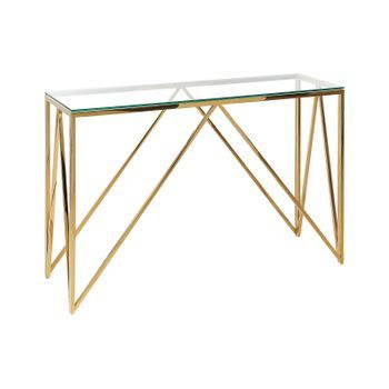 Consola De Vidrio Templado Dorado 120 X 40 Cm Acero Inoxidable Glamour Moderno Sala De Estar Dormitorio Weso