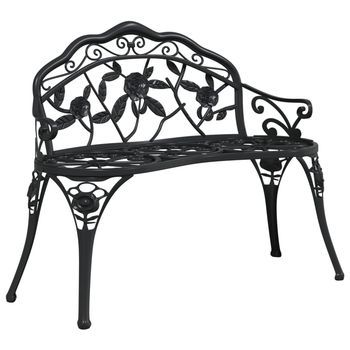 Banco De Jardín | Banco De Exterior | Silla De Jardín De Aluminio Fundido Negro 100 Cm