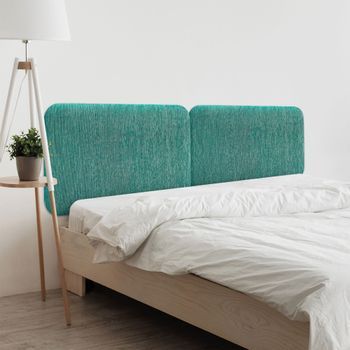 Dhome Cabecero Tapizado Liso Redondeado Tejido Luxury Para Pared Cabeceros Absorbentes Cabezal Cama Dormitorio (lineal Green, 190cm Dual)