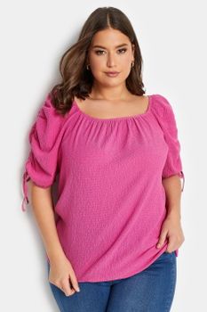 Yours Top Rosa Con Textura Bajo Abullonado, Mujer Curvy Y Tallas Grandes, Yours