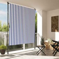 persiana enrollable - toldo para exterior - poliester y acero - azul y blanco 150x270cm