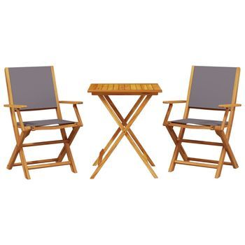 Juego De Bistro De 3 Uds | Conjunto Mueble Jardin Mesa Y Sillas Tela Y Madera Maciza Antracita