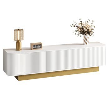 Mueble De Tv Blanco 170 Cm, Mesa De Tv Moderna Con Almacenamiento, Diseño Con Bordes Redondeados, Mdf Y Pb