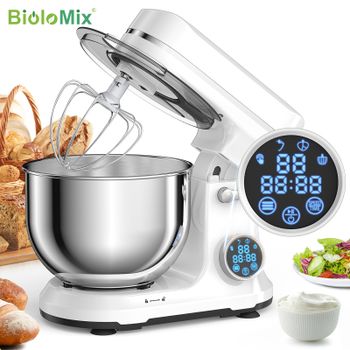 BioloMix Mezclador de pie para alimentos de cocina, motor CC de 1200 W y 11 velocidades, pantalla OLED digital, batidora eléctrica para alimentos con gancho para masa, batidor