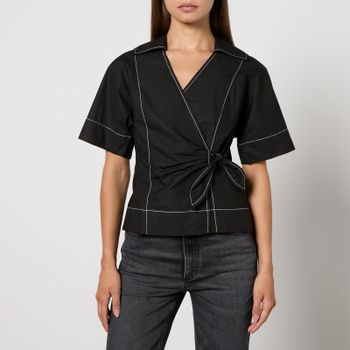Ganni Cotton-Poplin Wrap Blouse - EU 40/UK 12