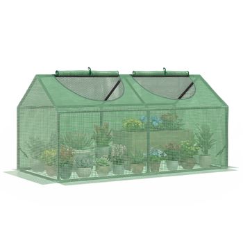 Outsunny Invernadero de Terraza 120x60x60 cm Caseta de Jardín Acero con 2 Ventanas Enrollables Vivero Casero para Cultivo Verde   Aosom España