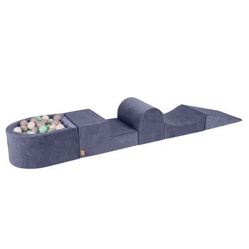 Meowbaby Parque Infantil De Espuma Con Piscina De Bolas, Gris Azul : Blanco/gris/menta, 100 Pcs