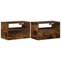 pack 2 uds mesitas de noche  mesilla de noche de pared color roble ahumado 45x26x285cm