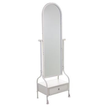 Espejo De Pie Y Cajón De Metal Blanco 65x38x184