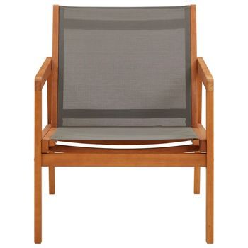 Silla De Jardín | Silla De Exterior | Sillón Madera Maciza De Eucalipto Y Textilene Gris