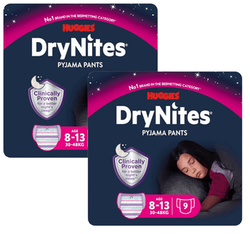 Huggies DryNites Pañales de Noche Niña Talla 8-13 (30-48 Kg) 2x9 Uds