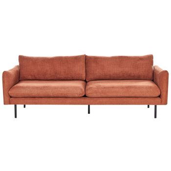 Sofá Moderno 3 Plazas Asiento Acolchado Patas Metal Negro Tela Chenilla Marrón Dorado Vinterbro