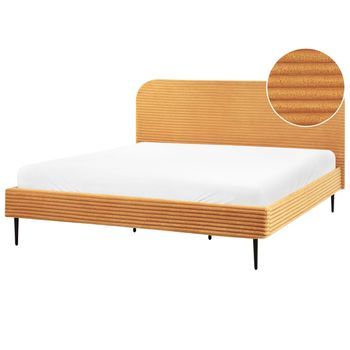 Cama Con Somier Tapizado De Pana 180 X 200 Cm Naranja Flayat