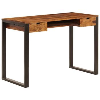 Escritorio De Madera Maciza De Acacia Y Acero 110x55x78 Cm Vidaxl