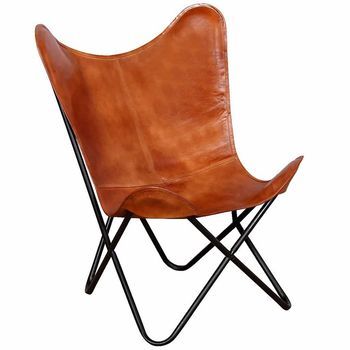 Silla Butterfly De Cuero Auténtico Marrón Vidaxl