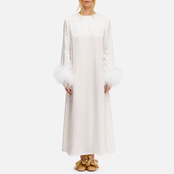 Sleeper Suzi Feather-Trimmed Satin Midi Dress - S