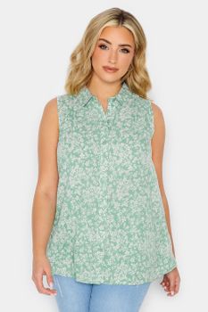 Yours Camisa Sin Mangas Verde De Flores, Mujer Curvy Y Tallas Grandes, Yours