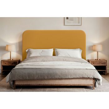 Dhome Cabecero Mostaza Curvo Con Patas Tapizado En Polipiel 140cm Altura 125cm Para Pared Acústico Absorbente Cama Dormitorio (mostaza, 140cm)