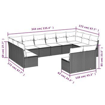 Conjunto De Sofás Para Patio Exterior (un Conjunto De 12 Piezas Con Cojines Grises Rellenos De Relleno Artificial)