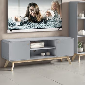 Mueble de tv con 2 puertas en efecto de madera gris