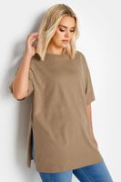 yours camiseta amplia marron con aberturas en bajo mujer curvy y tallas grandes yours