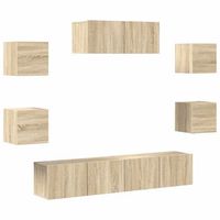 set de muebles para tv  mueble de salon  gabinete de tv 7 pzas madera contrachapada roble sonoma