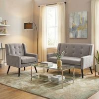set de sillones - mueble para salon y oficina - tejido y madera - gris claro