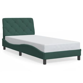 Cama Individual | Cama Para Adultos | Estructura Cama Con Luces Led Terciopelo Verde Oscuro 80x200 Cm Cfw50247