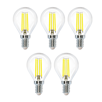 Aigostar Filamento Bombilla Led E14 Luz Fria 6500K,4W Equivalente a 40 W,470 Lúmenes,Ángulo De Apertura:360°,No Regulable,G45,Pack De 5 Uds