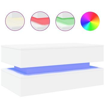 Mesa De Centro，mesa Auxiliar，mesa De Café Con Luces Led Blanco 90x50x40 Cm