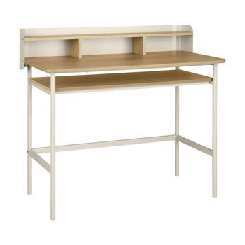 Escritorio De Metal Y Decoración De Madera Con 3 Nichos, Beige
