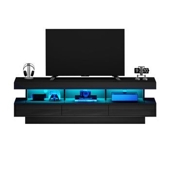 Soporte Para Tv De 160 Cm - Iluminación Led - Brillo Con Cristal - Para Tv De 70 Pulgadas - Negro
